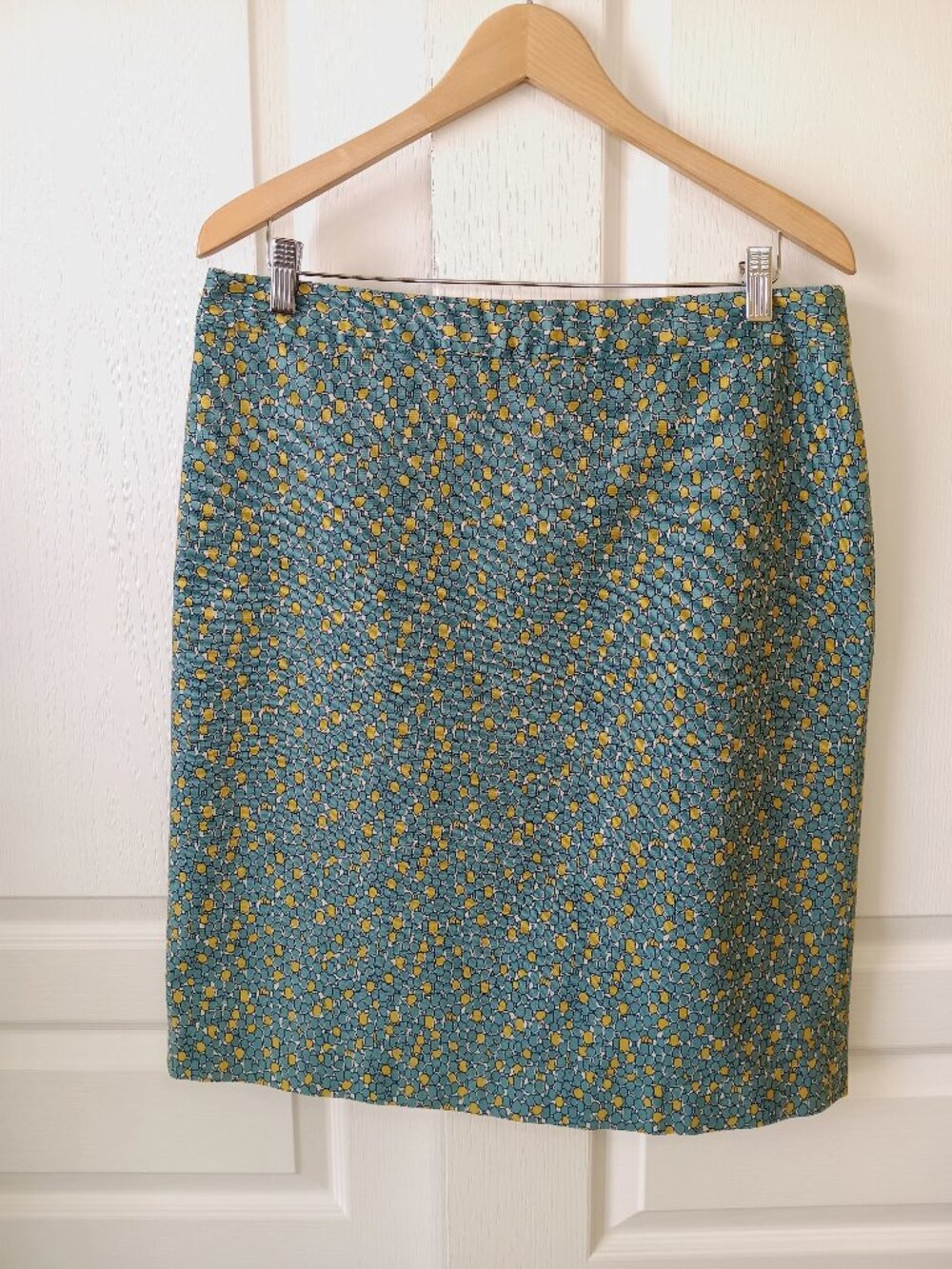 Talbots Women's Teal Citron Dots Tulips Cotton Pencil Skirt Size 14